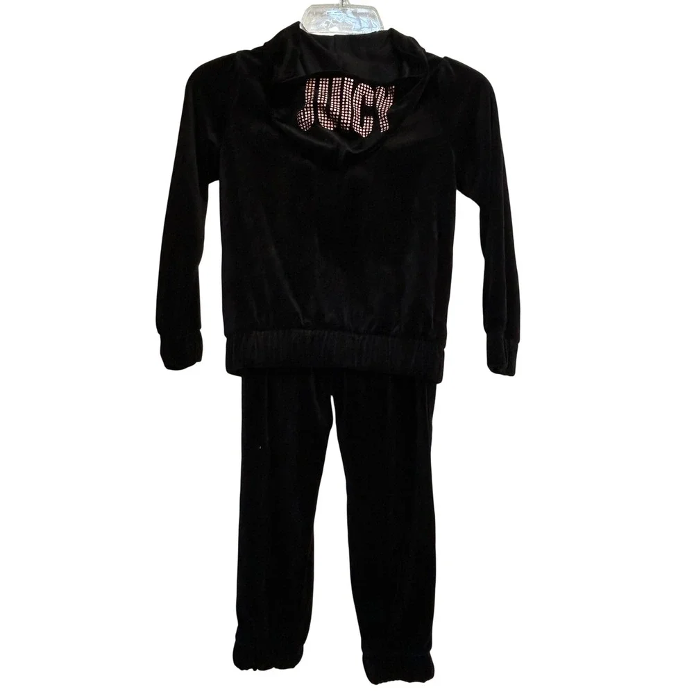 Juicy by Juicy Couture Girls‎ Black Velour Tracksuit Hoodie & Pants Set 7/8 S